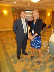 Nancy Smith talks to Phil Knox after his session on a team approach to caseflow management